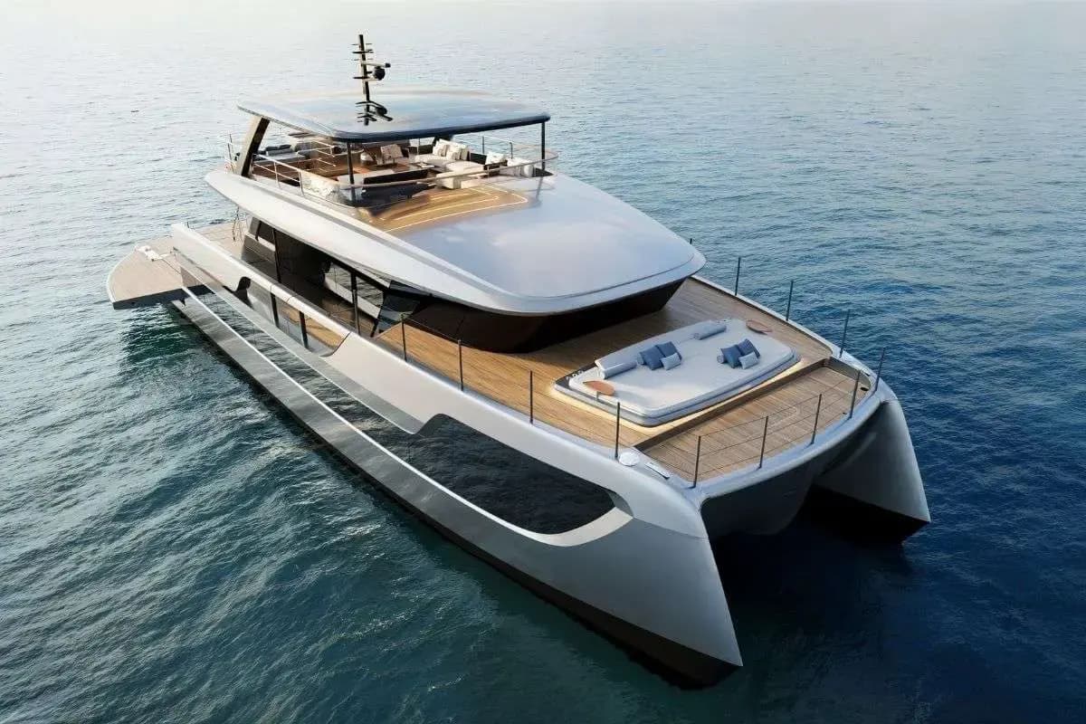 MIIA, a 26.8 m Sunreef power catamaran, under way
