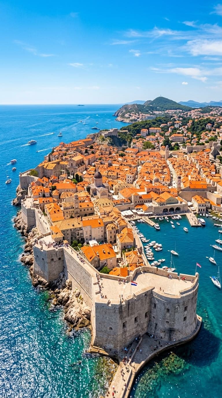 Dubrovnik old town and harbour from above