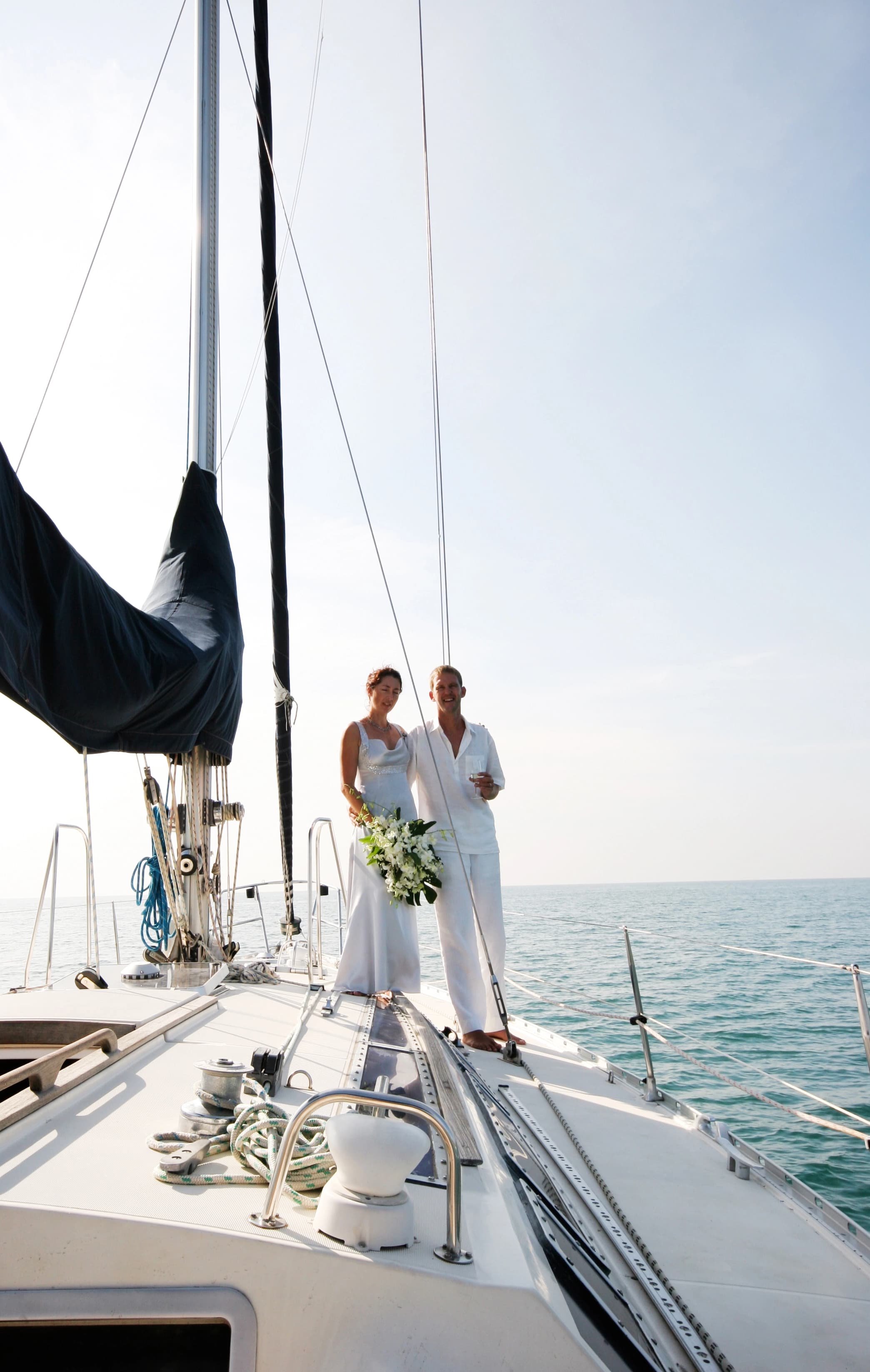Elegant wedding reception on mega yacht deck