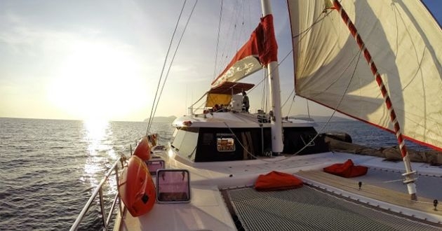 Luxury SAILING Catamaran BLAZE, a Saunreef 62 with excellent crew